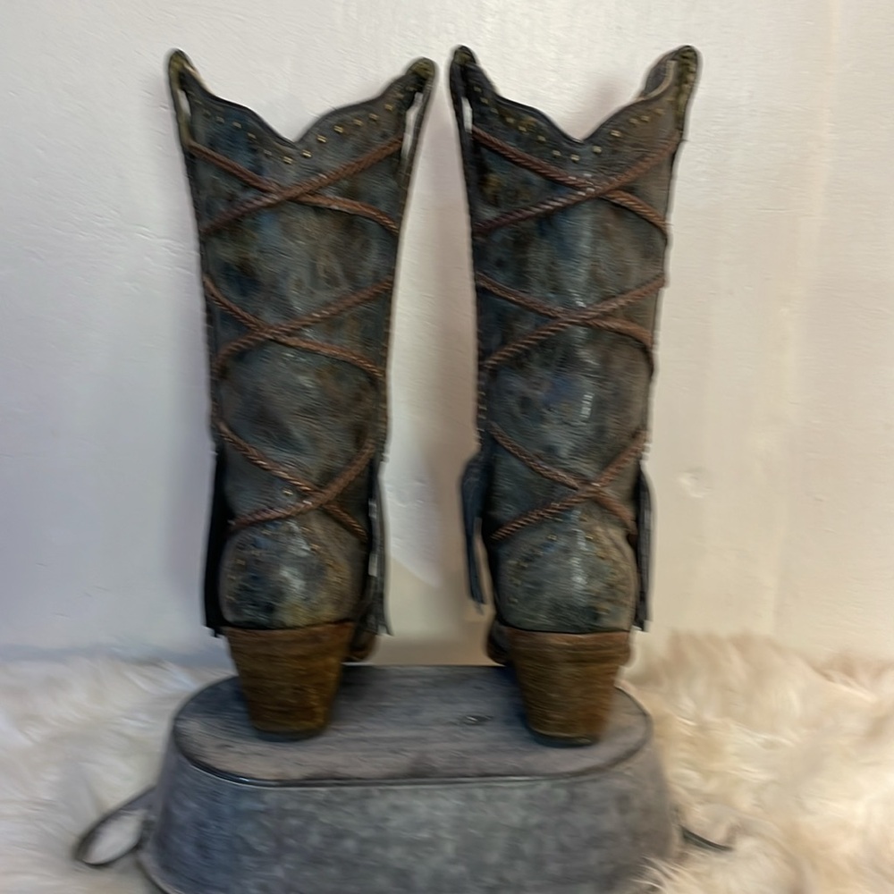 #0167 Corral Vintage Leather Snip Toe Cowboy Boot With Fringe-7.5 - Picture 7 of 15